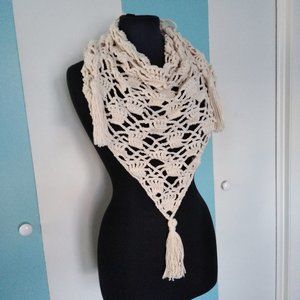 Handmade Crochet Crème Ivory Scarf w/Tassels